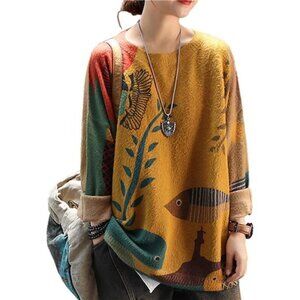 Women Christmas Sweater Graphic Printed Oversized Pullover Sweaters